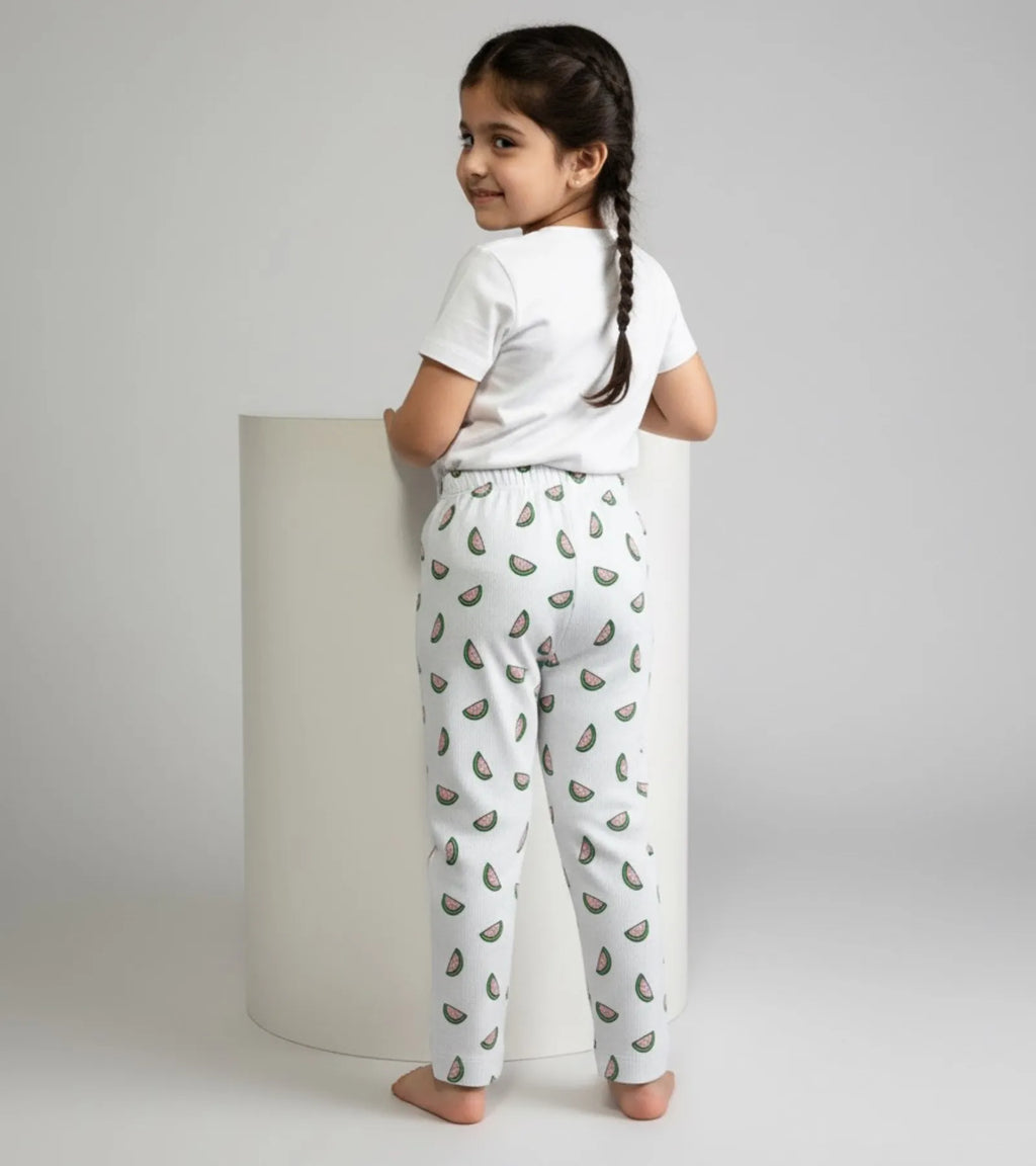 Girls White Water Melon Printed Trouser