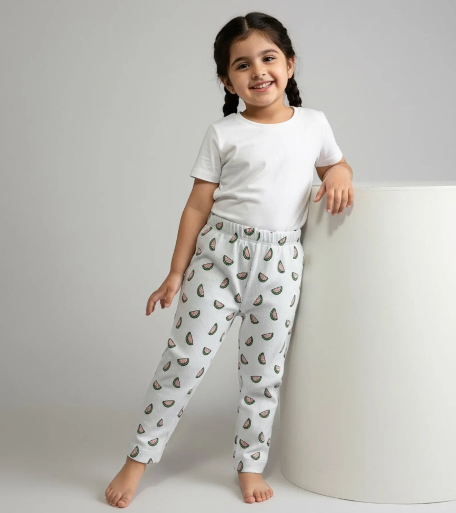 Girls White Water Melon Printed Trouser