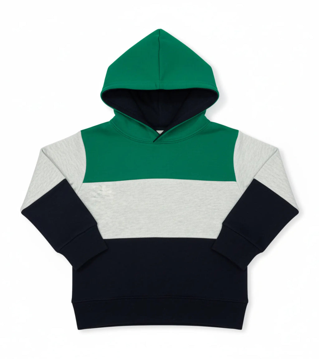 Color Block Kids Fleece Unisex Hoodie – Black, White & Green
