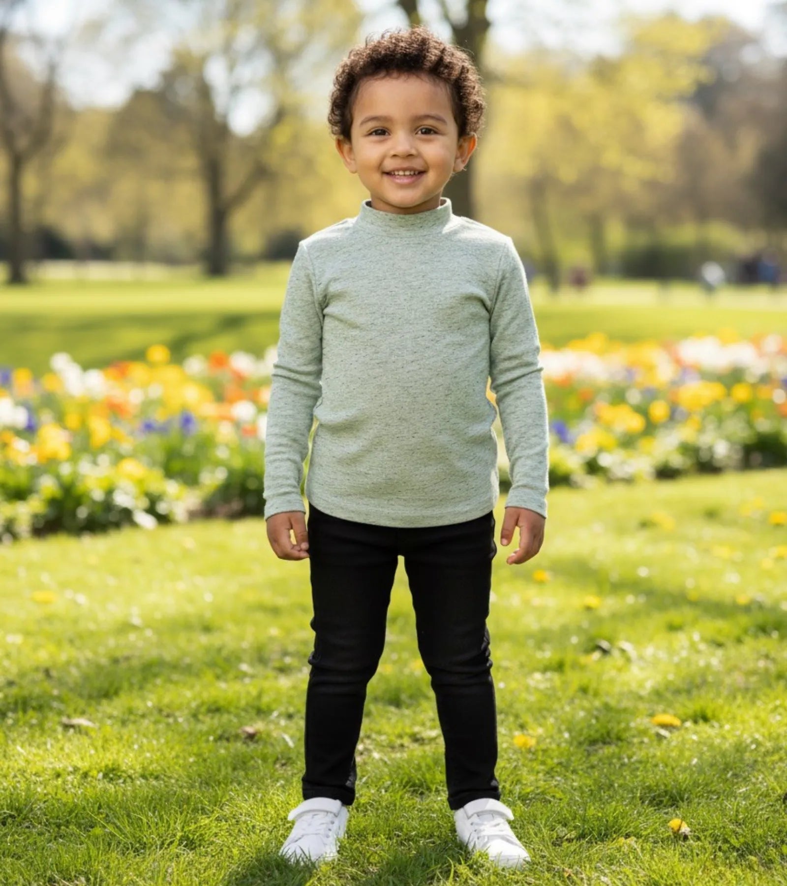 Kid Melange Grey High Neck Shirt Unisex