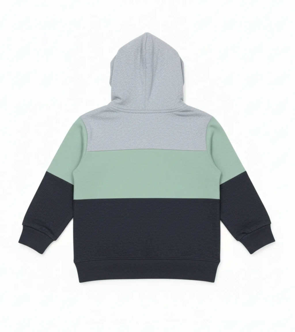 Color Block Kids Fleece Unisex Hoodie – Light Gray, Light Green & Dark Gray