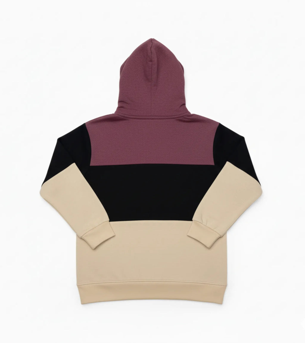 Color Block Kids Fleece Unisex Hoodie – Maroon, Black & Tan