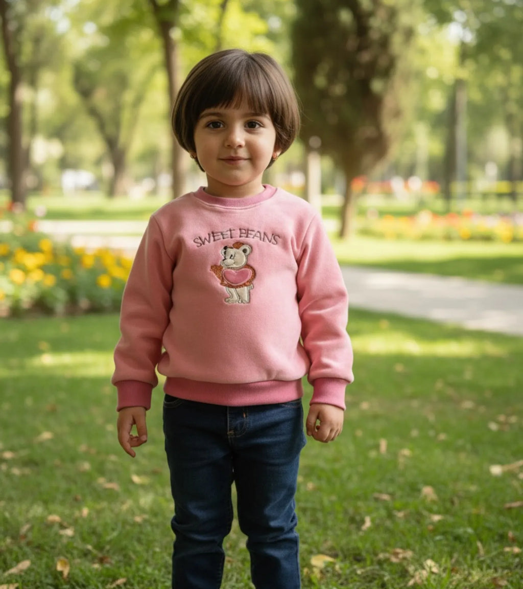 Girls Pink Velvet Sweatshirt - Sweet Beans