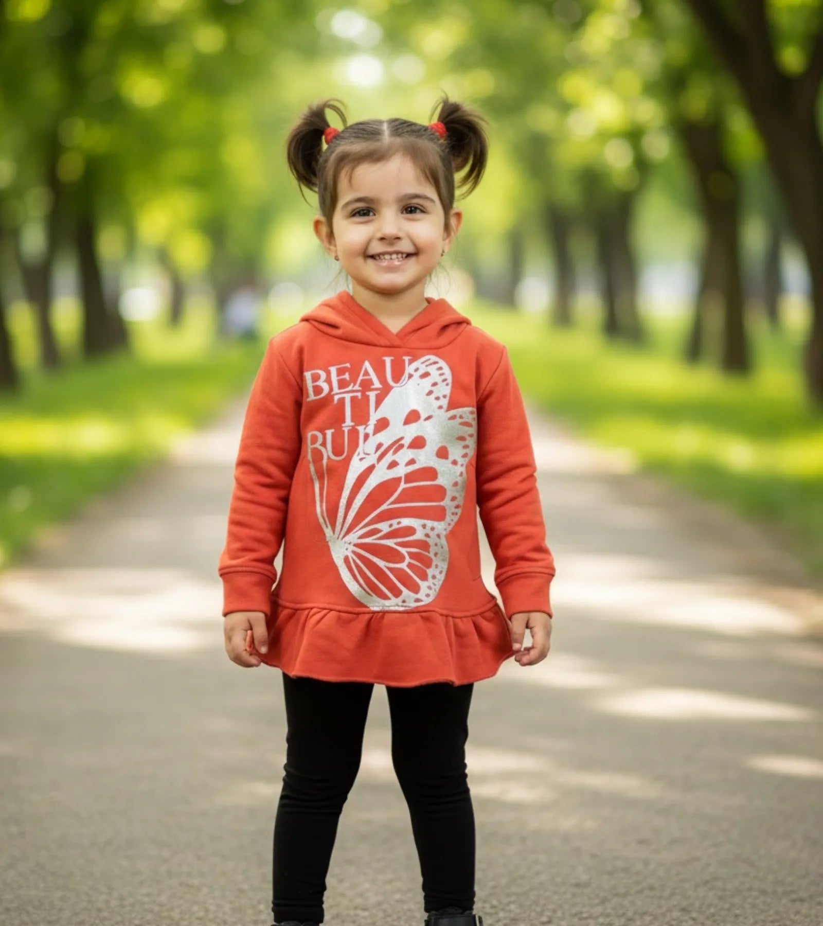 Girls Red Butterfly Print Hoodie