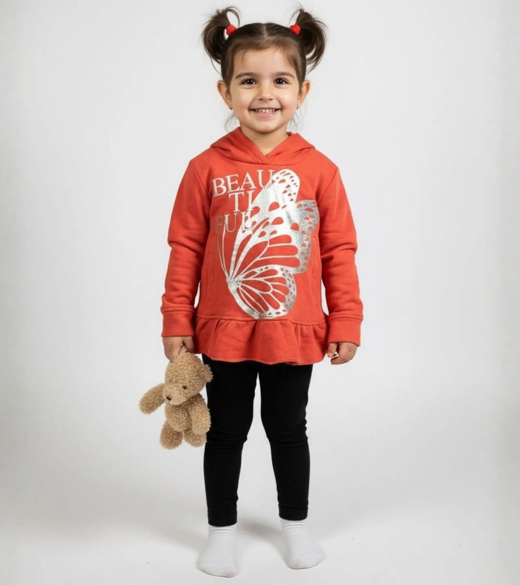 Girls Red Butterfly Print Hoodie