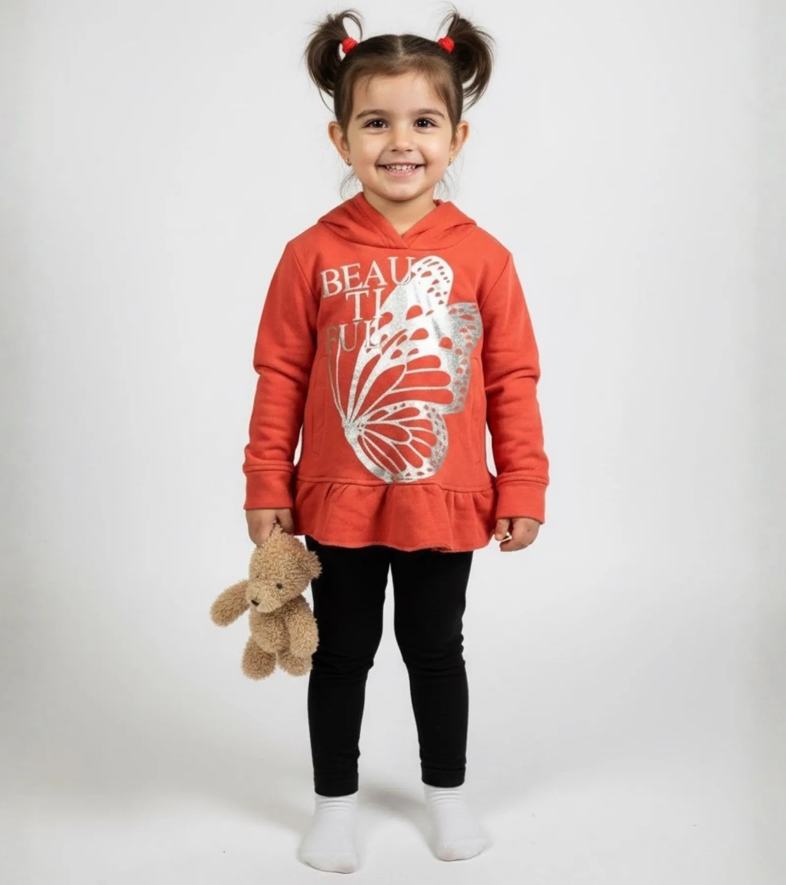 Girls Red Butterfly Print Hoodie
