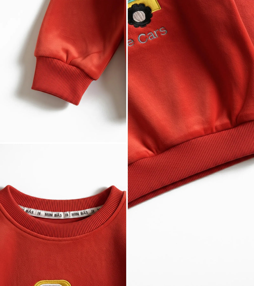 Kids Red Velvet Sweatshirt - I love Cars - Unisex