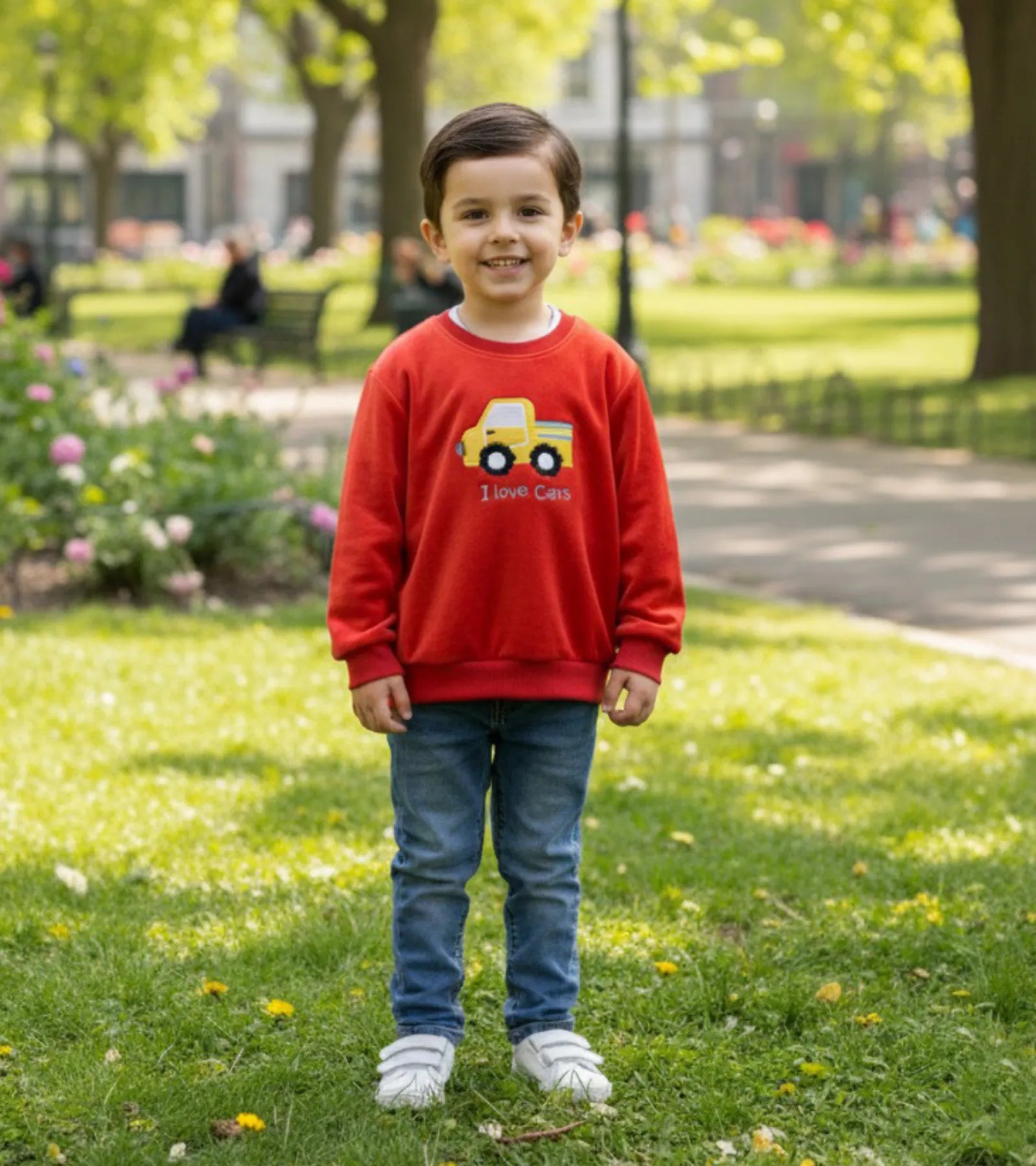 Kids Red Velvet Sweatshirt - I love Cars - Unisex