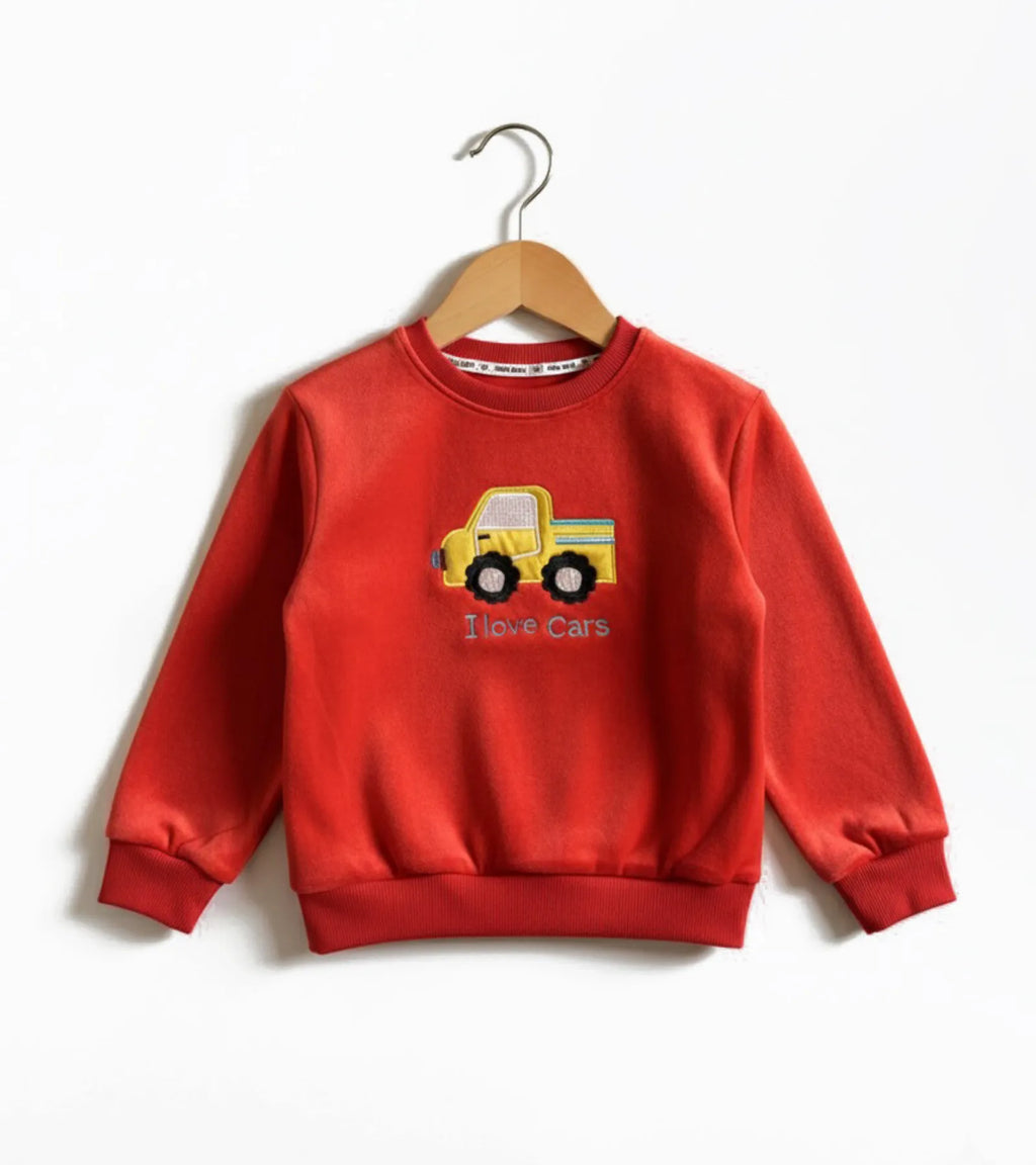 Kids Red Velvet Sweatshirt - I love Cars - Unisex