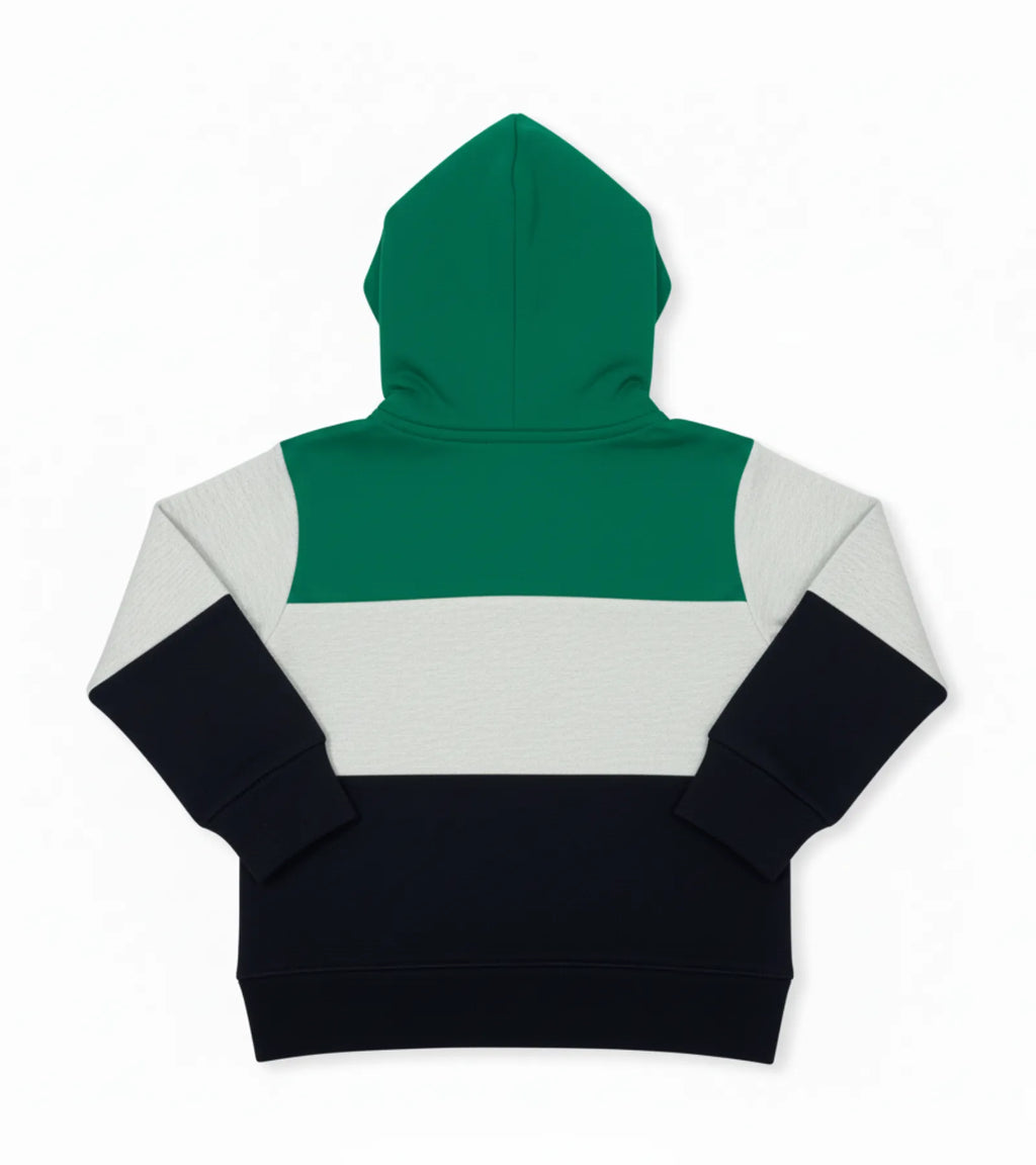 Color Block Kids Fleece Unisex Hoodie – Black, White & Green