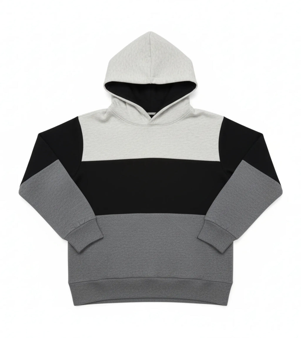Color Block Kids Fleece Unisex Hoodie – Black, White & Gray