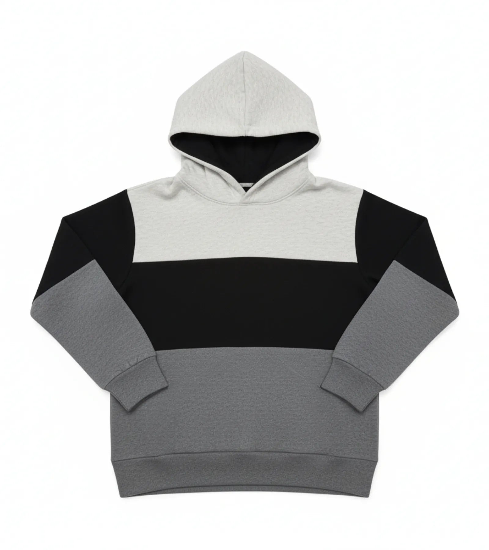 Color Block Kids Fleece Unisex Hoodie – Black, White & Gray