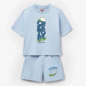 Creators Printed Sky Blue Short Shirt Set