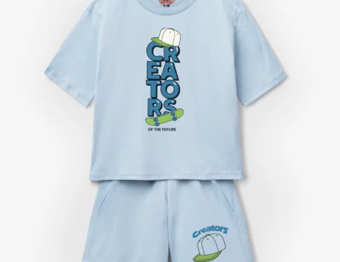 Creators Printed Sky Blue Short Shirt Set