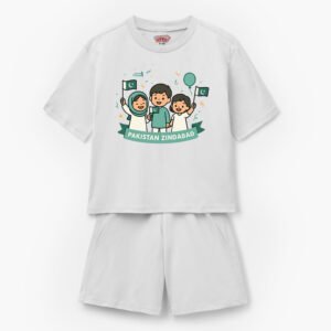 Kids White "Pakistan Zindabad" T-Shirt & Shorts Set – Azadi Special Edition