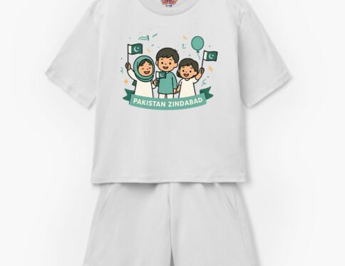 Kids White “Pakistan Zindabad” T-Shirt & Shorts Set – Azadi Special Edition