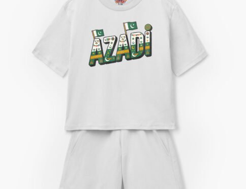Azadi Printed Pakistan Independence Day Kids T-Shirt & Shorts Set