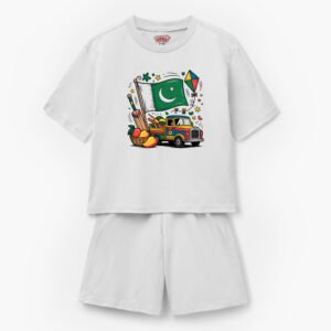 White Pakistan Celebration Truck Kids T-Shirt & Shorts Set