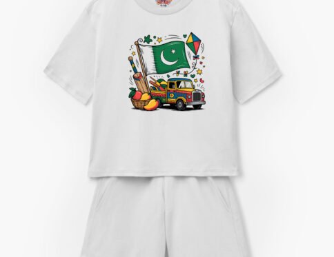 White Pakistan Celebration Truck Kids T-Shirt & Shorts Set