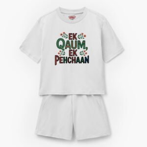 Ek Qaum, Ek Pehchaan Graphic Pakistan Day Kids T-Shirt & Shorts Set