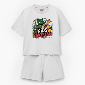 White Kids Pakistan Cultural Icons T-Shirt & Shorts Set