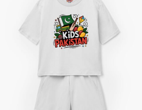 White Kids Pakistan Cultural Icons T-Shirt & Shorts Set