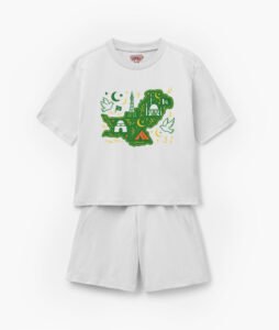 a white shirt and shorts with a picture of a Pakistan Map