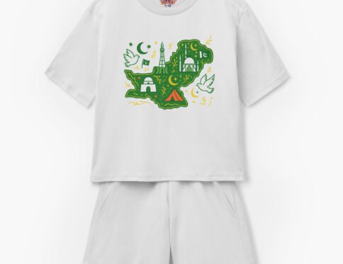 a white shirt and shorts with a picture of a Pakistan Map