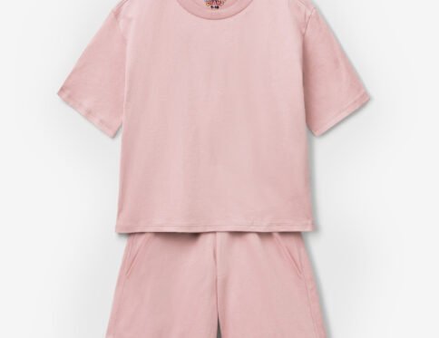 Light Pink Plain Kids T-Shirt & Shorts Set