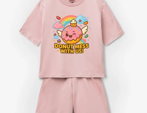 Donut Mess With Us Pink Printed T-Shirt & Shorts Set