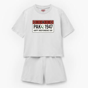 Kids White "PAK 1947" T-Shirt & Shorts Set - Independence Day Outfit
