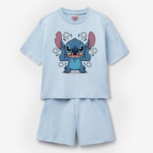 Printed Angry Stitch Kids T-Shirt & Shorts Set