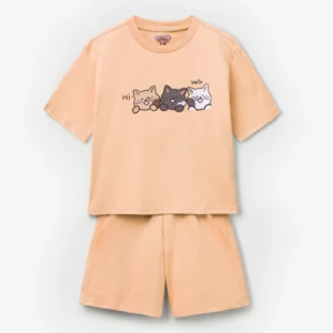 Hi, Hello" Three Cats Kids T-Shirt & Shorts Set