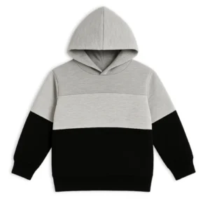 Color Block Kids Fleece Hoodie –  Light Gray, Black & Grey