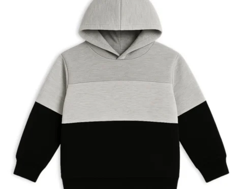 Color Block Kids Fleece Hoodie –  Light Gray, Black & Grey