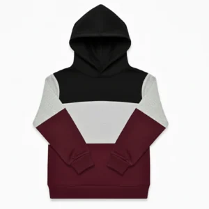 Color Block Kids Fleece Hoodie – Black, Maroon, & Grey