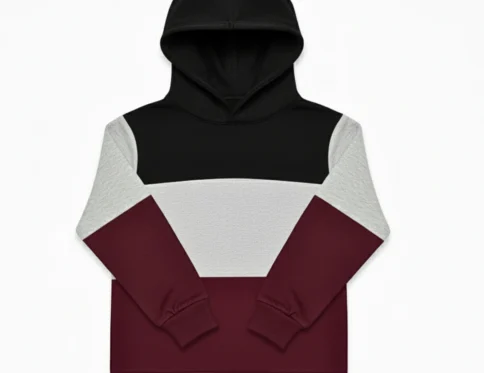 Color Block Kids Fleece Hoodie – Black, Maroon, & Grey