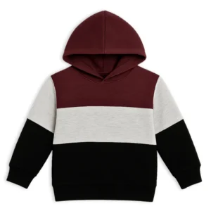 Color Block Kids Fleece Hoodie – Maroon, Black & Grey