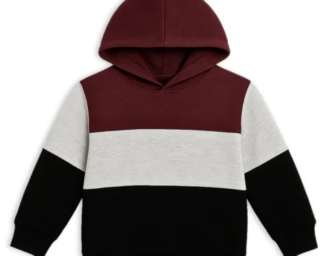 Color Block Kids Fleece Hoodie – Maroon, Black & Grey