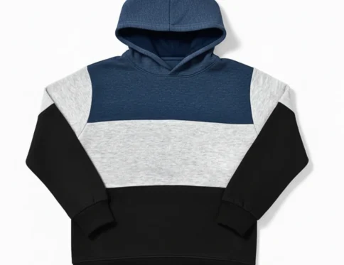 Color Block Kids Fleece Hoodie –  Blue, Black & Grey
