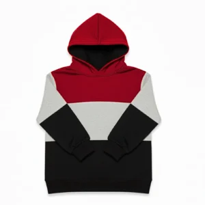 Color Block Kids Fleece Hoodie – Black, Red, & Grey