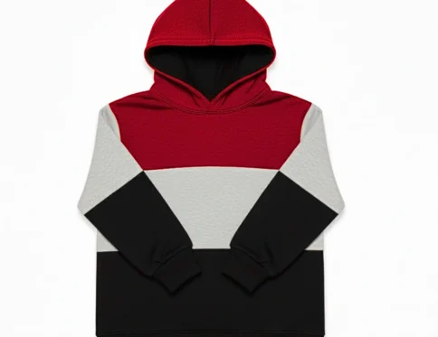 Color Block Kids Fleece Hoodie – Black, Red, & Grey
